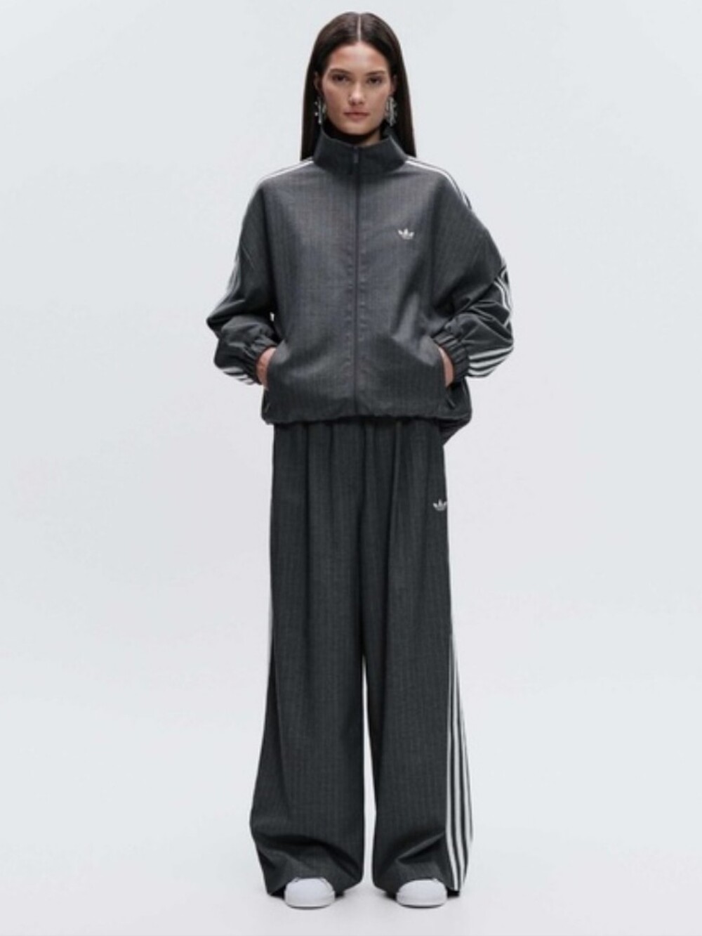 Adidas X ASOS Women's Dark Gray Wide-Leg Track Pants with JACKET